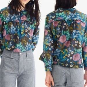 Abigail Borg × J. Crew Silk & Cotton Floral Print Prairie Moonlight Blouse XXL